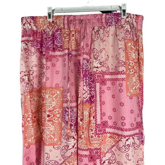 Hester & Orchard Womens XL Linen Blend Wide Leg Pants Pink Orange Patchwork - Picture 2 of 7